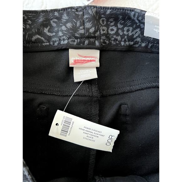 Chico's Slim Leg Ponte Pant 4 Pocket Black Grey Leopard Animal Print 2 NWT - Picture 4 of 7